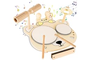 AFOXON Birthday Drum Set for Toddlers, 9 in 1 Wooden Musical Drum Kit for Kids, Toddlers Drum Toys for Boy Girls Birthday Gift