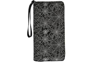 Jeiento Wristlet Wallet for Women Men Halloween Decoration Spider Web Print Multi-Card Holder Clutch Bag Purse with Wristlet Strap Zip Around Black