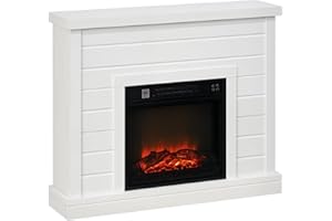 HOMCOM Chimenea Eléctrica, Chimenea Decorativa con Efecto de Llama, Calefacción 1800 W, Control Remoto, Temporizador Semanal, Protección contra Sobrecalentamiento, Blanco