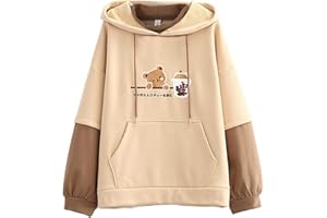 YINGKE Femme Mignon Ours Brodé Sweat à Capuche Fille Kawaii Sweatshirt Casual Pull Adolescent Harajuku Streetwear Automne Hiver