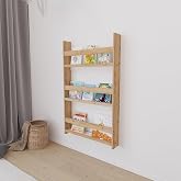 Montessori &Ccedil;ocuk Kitaplığı, Doğal Ahşap, 92x56x10 cm, 3 Raflı, Duvar Tipi