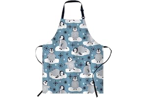 Smooffly Cute Penguins and snowflakes Apron,Adjustable Neck Bib Apron for Men Women,Suitable for Kitchen Cooking Waitress Chef Apron