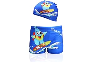 Lazz1on Garçons Short de Bain Enfant Boxer de Plage avec Bonnet Été Réglable Séchage Rapide Boxer de Piscine