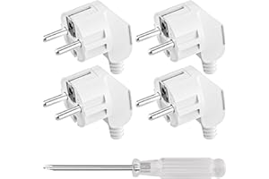 AXFEE 4 Pièces Fiche Coudée, Fiche mâle, Prise Electrique Male 250V 16A, Matériau PP, D'alimentation Domestique Décorative à Encastrer ou à Remplacer(Blanc)