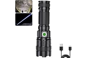 PEAKRO Torcia LED Ricaricabile USB-C, Torcia Potente Professionale 20000 lumen, Portatile Torcia Militare 3 Modalità, Torce LED Alta Potenza Zoomabile, Impermeabile per Emergenze Campeggio