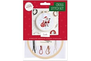 Simply Make Cross Stitch Kit - Santa Design for Kids and Adults, Including Hoop, Embroidery Thread, Fabric and Needle - Perfect for Adult Crafts and Beginners - Starter Cross Stitch Craft Kit