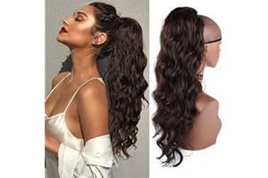 YEESHEDO - Extensión de pelo largo ondulado en forma de cola de caballo para mujer, color marrón oscuro, extensiones de cabello con cordón para coleta con clip, pelo sintético negro y rizado (#4)
