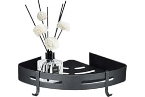 Vebetter Mensola Angolare Doccia, Angolo Doccia Portaoggetti, Mensola da Doccia Angolare Senza Foratura Mensola Bagno in Metallo con 2 Ganci Anti-Ruggine Porta Oggetti da Bagno a Parete, Nero.