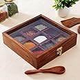 THEHEARTWILL® Premium Sheesham Wood Spice Box with 2 Spoons - Handcrafted Masala Dabba Organizer for Kitchen, Decorative & Functional Masala Container, Wooden Spice Box for Home Storage.