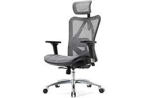 ‎SIHOO SIHOO Krzesło biurowe, ergonomiczne siedzisko biurowe, z przyjaznym dla skóry siateczkowym krzesło z regulowanym podłokietnikiem 3D i podparciem odcinka lędźwiowego (szare)