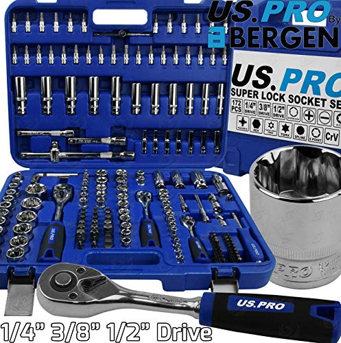 US PRO by Bergen - Juego de llaves de vaso y carraca E-Torx 6 puntos hexagonal Torx 1/4" 3/8" 1/2" (Bergen)