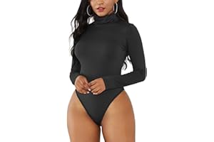 EFOFEI Femme Manches Longues Col Roulé Stretch Justaucorps String Top Modal Combinaison Combinaison