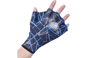 Rianpesn Aqua Gloves - Webbed Swim Gloves with Half-Cut Design,Unisex Swimming Training Gloves Webbed Flippers Paddle Web Frog Swim Gloves for Adults Kids
