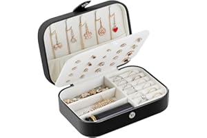 Henzin Schmuckkästchen Reise Schmuckkästchen Damen Klein PU-Leder Schmuckaufbewahrung Schmuckkoffer Klein Schmuckbox Reise Schmuckkästchen für Ringe,Ohrringe,Halskette,Geschenk,Schwarz