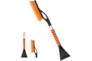 ihaspoko 2in1 Schneebürste und Eiskratzer, Werkzeug zur Schneeräumung mit Ergonomischem Schaumstoffgriff für Autos, SUVs, Windschutzscheibe (ABS, PVC-Bürste, 67cm)