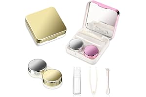 FRIENDA 2 Mini Custodia per Lenti a Contatto da Viaggio con Specchio Porta Lenti a Contatto Contenitore Scatola Custodia per l'Immersione delle Lenti a Ammollo, con Cappucci L e R, Rosa e Oro