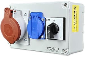 RoadEu - Stromverteiler und Schalter - CEE Steckdose 16A und Schuko Verteiler - Steckdosenverteiler mit Hauptschalter 0-1. CEE 400V Steckdose mit Schalter.