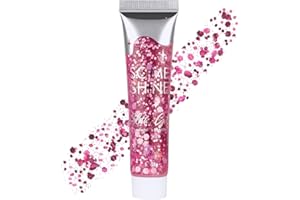 AYBUY Body Glitter Gel, 18ml Chunky Face Glitter Gel Holographic Mermaid Sequins Sparkling Festival Party Lotion for Face, Eye, Hair, Nail Makeup and DIY Art (Pink)