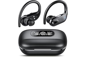 IKT Auriculares Inalámbricos Deportivos, Auriculares Bluetooth 5.3 HiFi Estéreo ENC Cancelacion Ruido LED Pantalla, 80H Auriculares Deporte Running con Gancho, Cascos Inalambricos IPX7 Impermeable USB-C