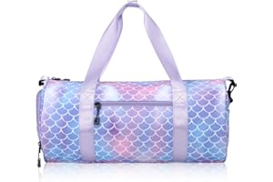 Choco Mocha Kids Duffle Bag for Girls Weekender Overnight Bag Kids Lightweight Sports Gym Bag with Shoes Compartment, Mermaid