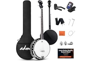 ADM 5 String Beginner Banjo Kit with Remo Head, Closed Back Full Size Banjos in 24 Bracket with Free Lessons & Starter Accessories for Adult and Teenager,black