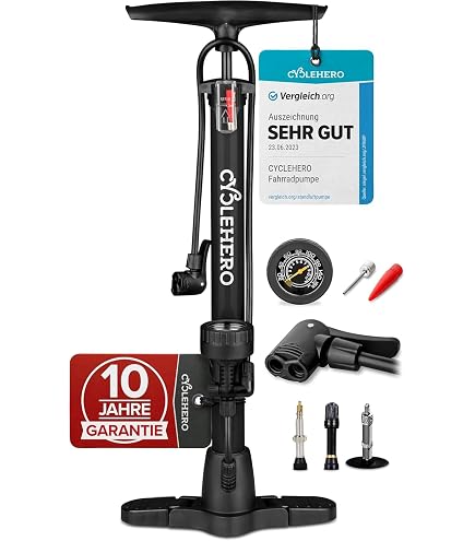 BBB Cycling AirSteel Luftpumpe für Fahrrad | Standpumpe mit Manometer | Handpumpe mit DualHead 3.0 für Presta Dunlop und Schrader | BFP-27