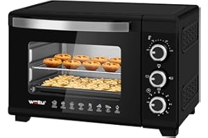 WOLTU Fornetto Elettrico da 21 Litri 1280W, Forno per Pizza, Temperatura tra 100-230℃, Timer 0-60 Minuti, Porta a Doppio Vetro Visibile, con Teglia, Griglia, Pinza e Vassoio, Nero