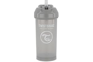 TWISTSHAKE Straw Cup Vaso de Aprendizaje para Beber con Antiderrame Boquilla con Silicona Pajita 360 ml, Taza de Entrenamiento para Sorber para Bebé, Sin BPA, 6 + Meses, Gris Pastel