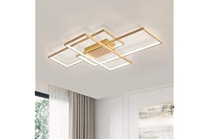 JIINOO LED Ceiling Light,Modern LED Ceiling Lamps with 3-Squares,75W Metal Acrylic Golden Flush Mount Modern Simple Design Fixture for Dining Living Room Study Kitchen Office,Cool White/6000K