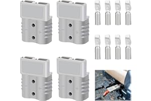 XATGIOUY 4 Pack Stecker für Anderson 50A, Batterieanschluss Stecker Schnellanschluss für Batterie, 50A 600V Stecker, Schnellkupplung Akku für Auto, Wohnmobil, Grau, Schnell-Anschluss, Flammhemmend