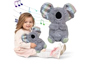 ASSLYE Schlummer Koala Cuddly Toy with Heartbeat, Music and Light - Sleeping Koala, Slumber Koala Music Box Made of Plush Sleep Aid Plush Toy, Newborn Gift for Babies Cuddly Toy (Grey Koala)