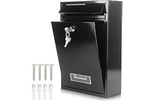 DOSYEN Post Boxes Wall Mounted Waterproof, Lockable Letter Lostal Boxes Steel Mail Box with 2 Keys, 32 x 21.5 x 8.5 cm Lockable Letter Boxes