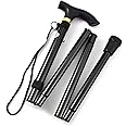 BBL Walking Stick, Easy Adjustable Height Folding Extendable Walking Stick, Lightweight Flexible and Durable with Smooth and Ergonomic Handle and Anti-Slip Rubber Tip, Black