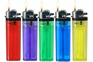 ezkart | Pack of 5- Multipack Assorted Colour Disposable Lighters with Adjustable Flame and Child Safe, Easy to Use, Reliable Ignition, Multicolour and Vibrant (5)