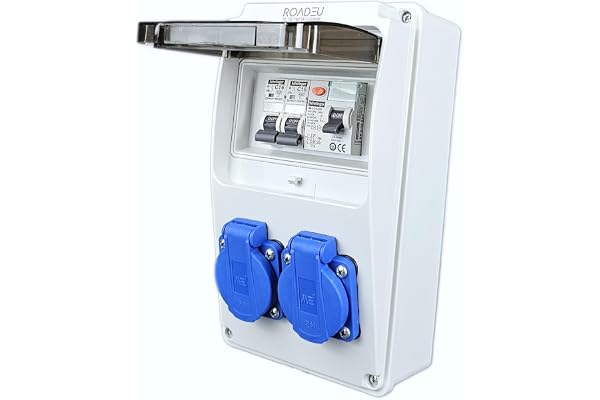 RoadEu - Répartiteur de Courant 230V, 2X Prises avec Interrupteur, Répartiteur de Prises avec Disjoncteur Différentiel, 2X C16A. Répartiteur électrique de Chantier IP54