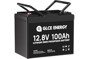 GLCE ENERGY Mini batterie lithium-ion LiFePO4 12V 100Ah, BMS 100 A intégré, 1280Wh, jusqu'à 15 000 cycles profonds, idéale pour camping-car, système solaire/hors réseau