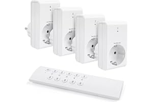 G-Homa Funksteckdosen mit Fernbedienung, 4er Steckdose Set mit 1er Fernbedienung für Haushaltsgeräte, Weihnachtsbeleuchtung, 30M Große Reichweite, Programmierbar, 2300W/10A, CE-gelistet, Weiß