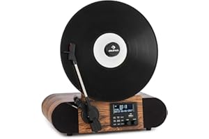 AUNA Verticalo SE - Giradischi Retró, Lettore Vinili, Vintage, 33, 45 e 78 giri/min, BT, Altoparlanti Stereo, Porta USB compatibile MP3, Uscita di Linea, Legno, con Bluetooth, DAB+ & FM