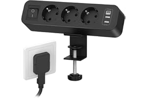 SUDEERY Listwa zasilająca z USB C, 3 gniazda, płaska wtyczka z przełącznikiem, listwa zasilająca na biurko z kablem 3 m, do domu, biura