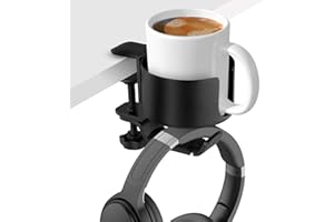 DoeDoefong 2 in 1 Supporto per bicchiere Clip portabicchieri, Rotation Bracket Cup Storage, Desk Cup Holder with Headphone HangerDesk Cup Holder for Desk Organization Water Bottles Backpack Cup