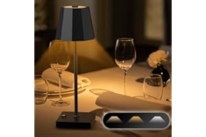 TAIKOUL Lampe de table à batterie LED à intensité variable, lampe de table sans fil 8000 mAh grande capacité avec double port de sortie (port USB et C), lampe de table design entièrement en métal pour