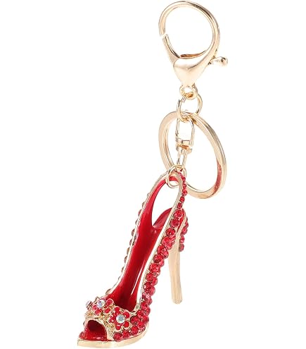Strass High Heel Schlüsselanhänger – Goldener & Roter Schuh Charme Für Handtasche, Rucksack Oder Autoschlüssel
