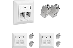 PUISENO 3x Keystone Netzwerkdose Unterputz CAT7/CAT6A,2-Fach Lan Steckdose mit 6x RJ45 Keystone Modul,STP Vollgeschirmt,RJ45 Ethernet Datendose Netzwerkdose Cat 7 für Ethernet, DSL Patchkabel Verlegekabel