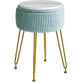 IBUYKE Footrest Chair Makeup Vanity Stool Blue L/G-20H | Gold Steel Side Table Legs Removable Cover Top Coffee Table