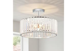 ANWIO Lampadari Cristallo Argento, Plafoniere Soggiorno Argento con 3 Luci, Lampadario a Sospensione Moderno E27, Plafoniere Vetro Per Camera da Letto, Ristorante, 36.5 CM (Senza Lampadine) Kitchen