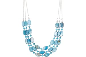 FULU AUTUMN Layered Statement Chunky Necklace for Women Beaded Costume Silver Necklace with Shell Beads Valentines Birthday Gifts for Her