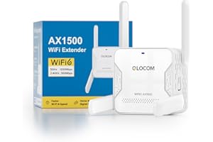 QLOCOM 2025 Upgrade Version WiFi 6 AX1500 WiFi Extender Booster 1500Mbps WiFi Booster Range Extender Dual Band 5GHz & 2.4GHz Booster/Hotspot with 3600 Sq.Ft Coverage, 1 Ethernet Port, UK Plug