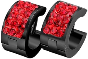 PAURO Mens Stainless Steel Black Huggie Hoop Earrings Black CZ Inlaid Ear Studs