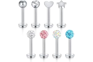 FECTAS 8pcs Lip Labret Stud Stainless Steel 16G 8mm Bars Tragus Monroe Helix Cartilage Piercing Jewellery