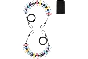 ‎LUXORAIOVA 2 Stück Wäscheleine Camping, Tragbare Reisewäscheleine, Outdoor Wäscheleine Ausziehbar mit 12 Stück Klammern und 13 Stück Positionierung Wölbungen, für Reise Urlaub Outdoor Camping Wohnheim(180-300cm)